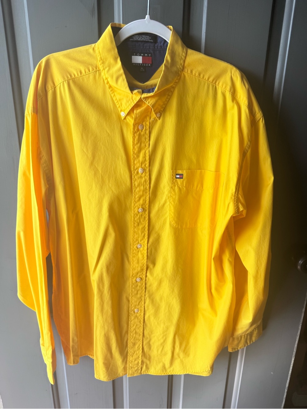 Vintage Tommy Hilfiger Men’s Bright Yellow Button-Down Shirt